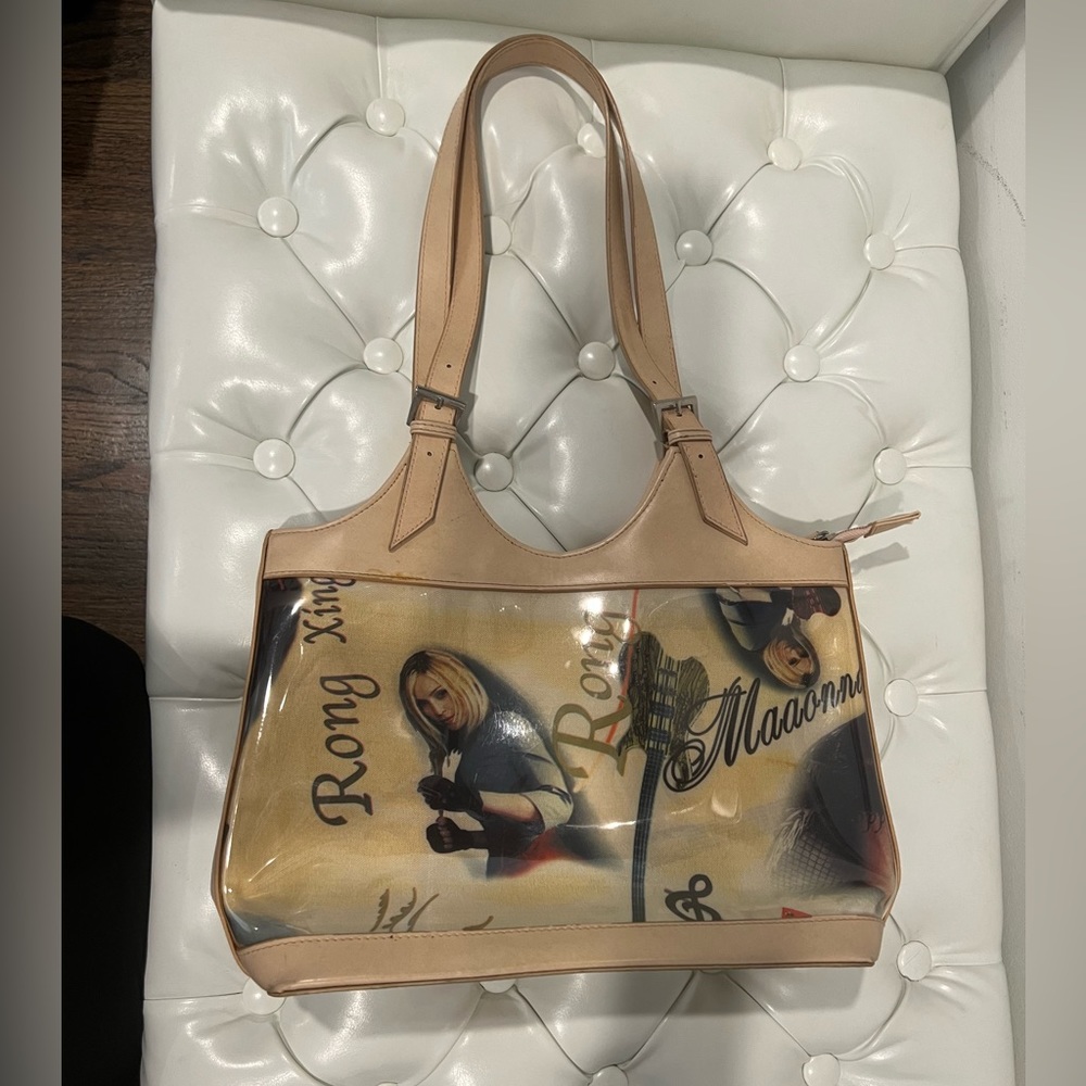 Madonna Tan Faux Leather and Vinyl Handbag